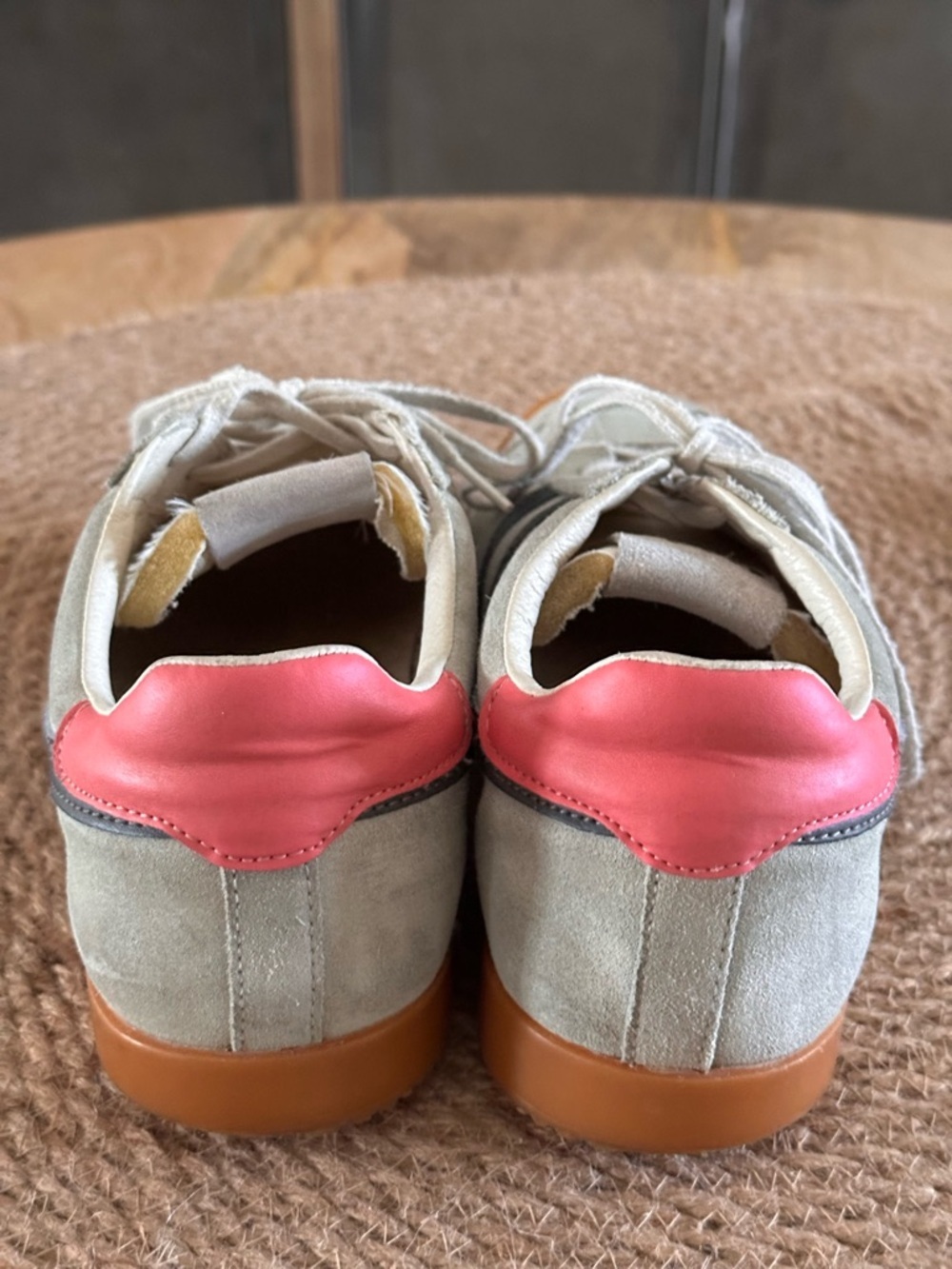 Gola Women's Suede Sneakers in Light Gray with Black Stripes and Pink Heel Tab - Picture 6 of 7